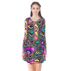 Bending Rotate Distort Waves Long Sleeve V-neck Flare Dress