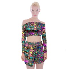 Bending Rotate Distort Waves Off Shoulder Top With Mini Skirt Set by Ravend