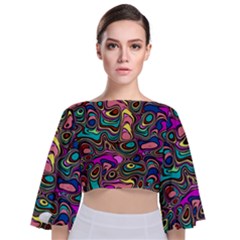 Bending Rotate Distort Waves Tie Back Butterfly Sleeve Chiffon Top