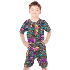 Bending Rotate Distort Waves Kids  T-shirt And Shorts Set by Ravend