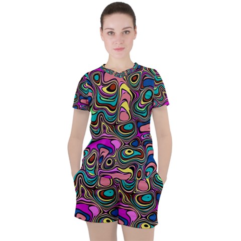 Bending Rotate Distort Waves Women s T-shirt And Shorts Set by Ravend