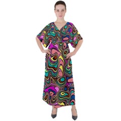 Bending Rotate Distort Waves V-neck Boho Style Maxi Dress by Ravend