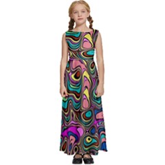 Bending Rotate Distort Waves Kids  Satin Sleeveless Maxi Dress by Ravend