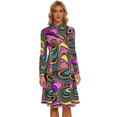 Bending Rotate Distort Waves Long Sleeve Shirt Collar A-line Dress by Ravend