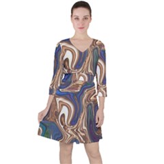 Pattern Psychedelic Hippie Abstract Quarter Sleeve Ruffle Waist Dress