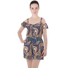 Pattern Psychedelic Hippie Abstract Ruffle Cut Out Chiffon Playsuit