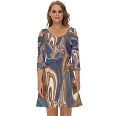 Pattern Psychedelic Hippie Abstract Shoulder Cut Out Zip Up Dress