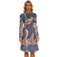 Pattern Psychedelic Hippie Abstract Long Sleeve Shirt Collar A-line Dress