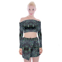 Background Pattern Mushrooms Off Shoulder Top With Mini Skirt Set