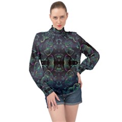 Background Pattern Mushrooms High Neck Long Sleeve Chiffon Top