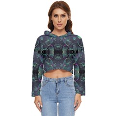 Background Pattern Mushrooms Women s Lightweight Cropped Hoodie