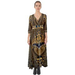 Fractal Spiral Infinite Psychedelic Button Up Boho Maxi Dress