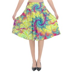 Fractal Spiral Abstract Background Flared Midi Skirt