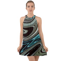 Abstract Waves Background Wallpaper Halter Tie Back Chiffon Dress