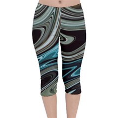 Abstract Waves Background Wallpaper Velvet Capri Leggings 