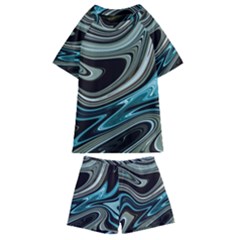 Abstract Waves Background Wallpaper Kids  Swim T-shirt And Shorts Set