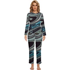 Abstract Waves Background Wallpaper Womens  Long Sleeve Lightweight Pajamas Set