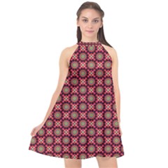 Kaleidoscope Seamless Pattern Halter Neckline Chiffon Dress 