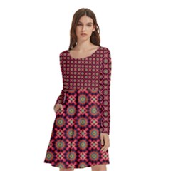 Kaleidoscope Seamless Pattern Long Sleeve Knee Length Skater Dress With Pockets