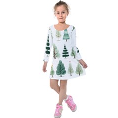 Christmas Trees Kids  Long Sleeve Velvet Dress