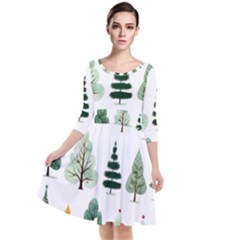 Christmas Trees Quarter Sleeve Waist Band Dress