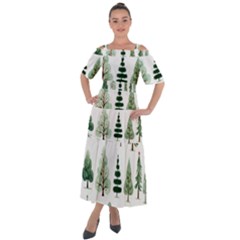 Christmas Trees Shoulder Straps Boho Maxi Dress 