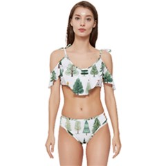 Christmas Trees Ruffle Edge Tie Up Bikini Set	