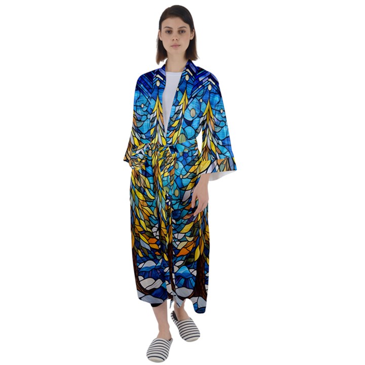 Stained Glass Winter Maxi Satin Kimono