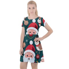 Christmas Santa Claus Cap Sleeve Velour Dress 