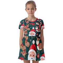 Christmas Santa Claus Kids  Short Sleeve Pinafore Style Dress