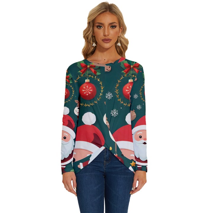 Christmas Santa Claus Long Sleeve Crew Neck Pullover Top