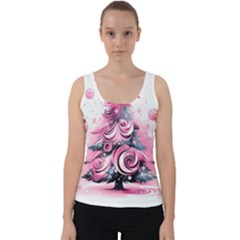 Winter Christmas Snow Xmas Tree Velvet Tank Top by Vaneshop