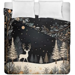 Christmas Winter Xmas Scene Nature Forest Tree Moon Duvet Cover Double Side (king Size) by Vaneshop