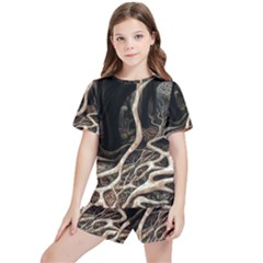 Tree Nature Landscape Forest Kids  T-shirt And Sports Shorts Set