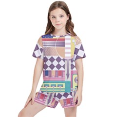 Abstract Shapes Colors Gradient Kids  T-shirt And Sports Shorts Set