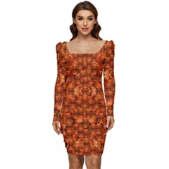 Floral Time In Peace And Love Women Long Sleeve Ruched Stretch Jersey Dress by pepitasart