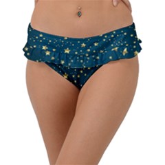 Star Golden Pattern Christmas Design White Gold Frill Bikini Bottoms by Vaneshop