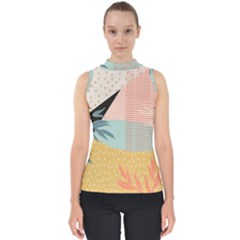 Leaves Pattern Design Colorful Decorative Texture Mock Neck Shell Top by Vaneshop