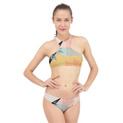 Leaves Pattern Design Colorful Decorative Texture High Neck Bikini Set by Vaneshop