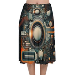 Illustrations Technology Robot Internet Processor Velvet Flared Midi Skirt by Vaneshop