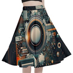 Illustrations Technology Robot Internet Processor A-line Full Circle Midi Skirt With Pocket by Vaneshop