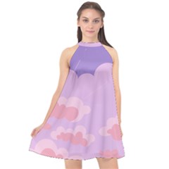 Sky Nature Sunset Clouds Space Fantasy Sunrise Halter Neckline Chiffon Dress  by Vaneshop