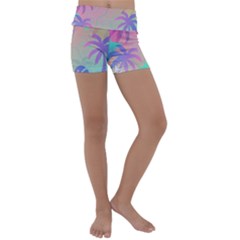 Palm Trees Leaves Plants Tropical Wreath Kids  Lightweight Velour Yoga Shorts by Vaneshop