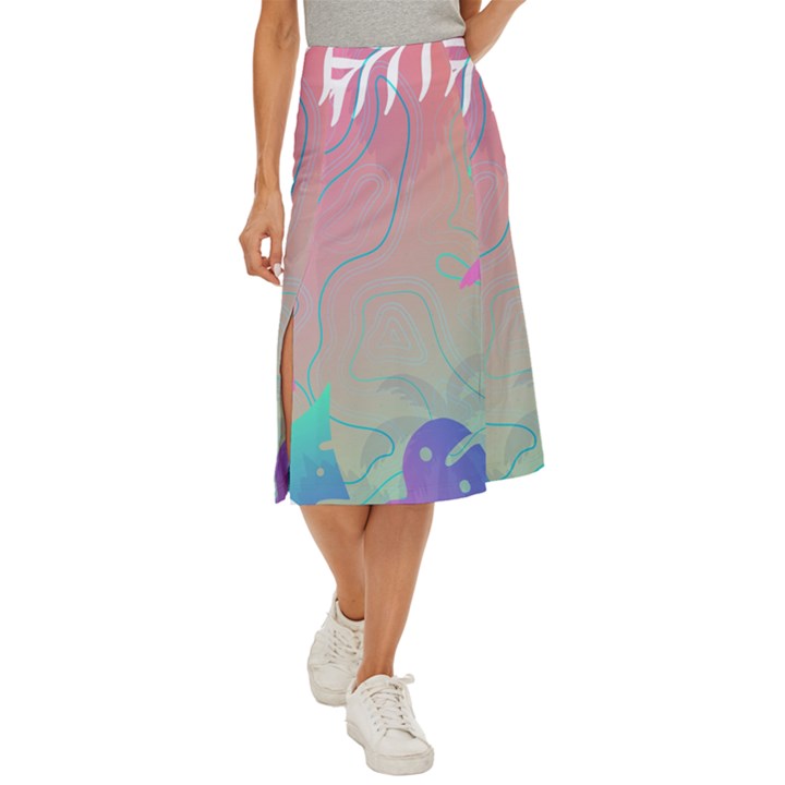 Palm Trees Leaves Plants Tropical Wreath Midi Panel Skirt