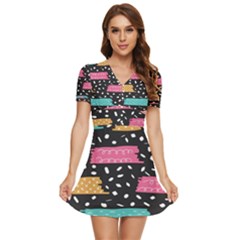 Art Pattern Design Wallpaper Background Print Patterns V-neck High Waist Chiffon Mini Dress