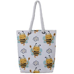 Art Bee Pattern Design Wallpaper Background Full Print Rope Handle Tote (small) by Vaneshop