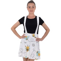 Bee Art Pattern Design Wallpaper Background Print Velvet Suspender Skater Skirt by Vaneshop