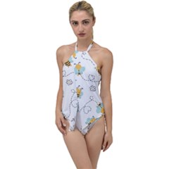 Bee Art Pattern Design Wallpaper Background Print Go With The Flow One Piece Swimsuit by Vaneshop