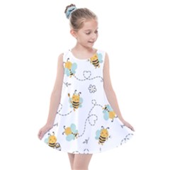 Bee Art Pattern Design Wallpaper Background Print Kids  Summer Dress