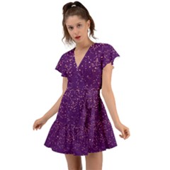 Purple Glittery Backdrop Scrapbooking Sparkle Flutter Sleeve Wrap Dress by Vaneshop